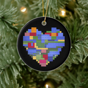 Ornamento De Cerâmica Master Builder Block Brick Building Heart Valentin