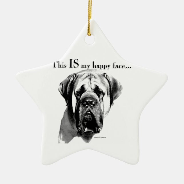 Ornamento De Cerâmica Mastiff Happy Face (Frente)