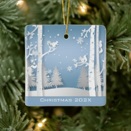 Ornamento De Cerâmica Mata e Esquilos de Inverno Cortados de Papéis