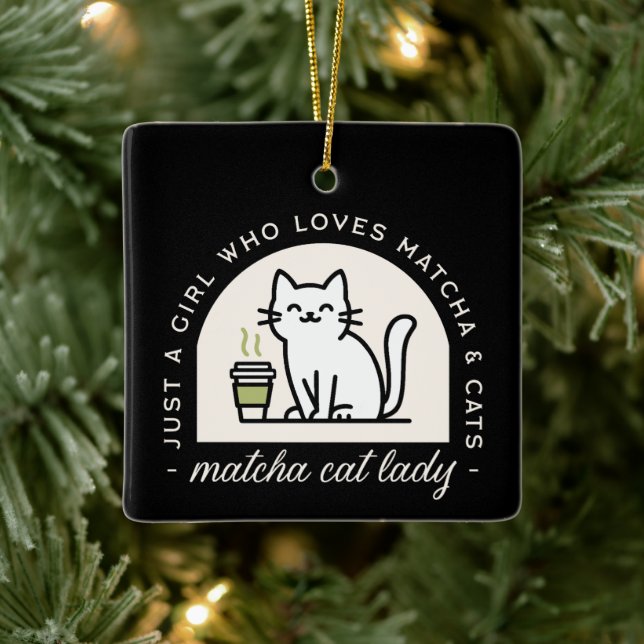 Ornamento De Cerâmica Matcha and cat lovers funny quotes aesthetic black (Árvore)