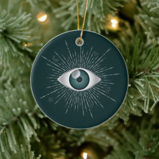 Ornamento De Cerâmica Mau Mística Verde de Prata e Teal - Olhos Nazar Ma