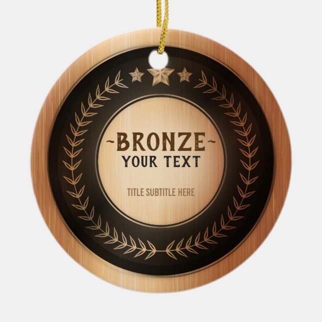 Ornamento De Cerâmica MEDALHA PERSONALIZADA DIY Bronze Campeão EDITÁVEL (Frente)