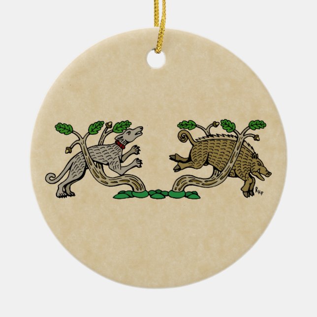 Ornamento De Cerâmica Medeval Boar Hunt (Frente)