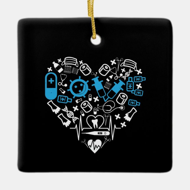 Ornamento De Cerâmica Medicina - Coração De Equipamento Médico (Frente)
