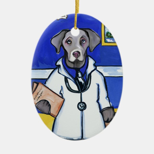 ORNAMENTO DE CERÂMICA MÉDICO WEIMARANER (Frente)