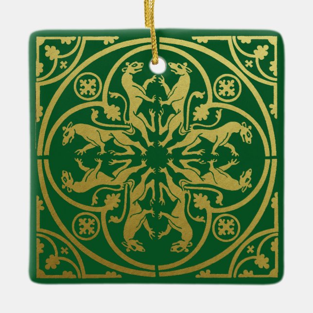 Ornamento De Cerâmica Medieval Renaisance Herald Lion Leopard Metálico (Frente)