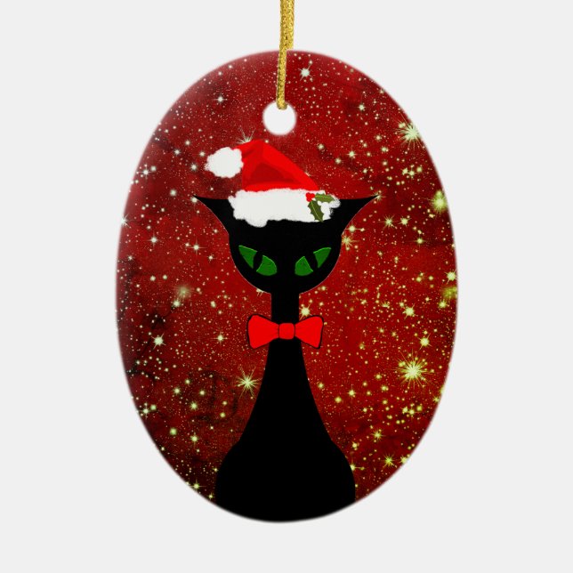 Ornamento De Cerâmica Médio de Meowmas feliz-Natal Moderno 2019 (Frente)