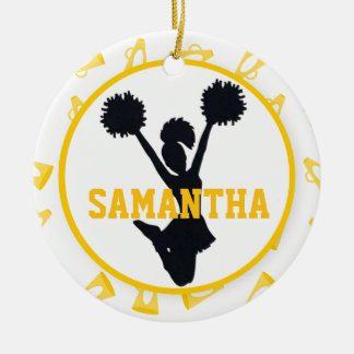 Ornamento De Cerâmica Megafone amarelos e cheerleader personalizados