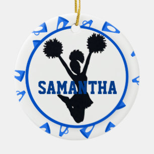Ornamento De Cerâmica Megafone azuis e cheerleader personalizados