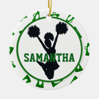 Ornamento De Cerâmica Megafone verdes e cheerleader personalizados