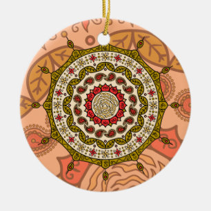 Ornamento De Cerâmica Mehndi Fantasy Dourado Ornament