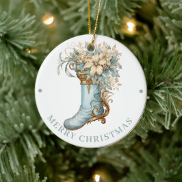 Ornamento De Cerâmica Meia Azul Elaborada Vitoriana Feliz Natal 