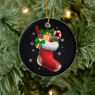 Ornamento De Cerâmica Meia de Natal Clássica e Festiva com Presentes