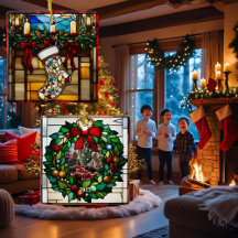 Meia de Natal Vidro Pintado Falso