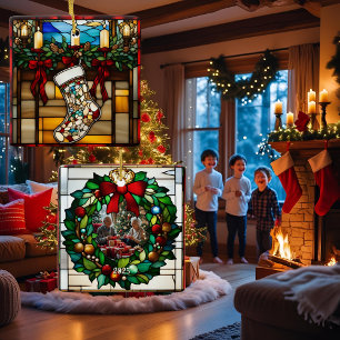 Ornamento De Cerâmica Meia de Natal Vidro Pintado Falso