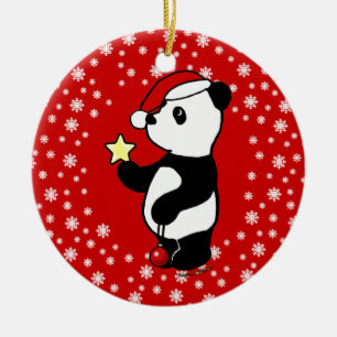 Ornamento De Cerâmica Meia personalizada da panda do Natal