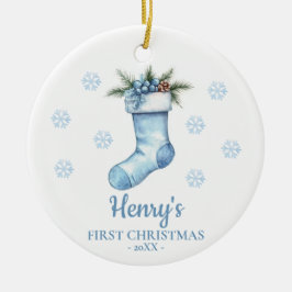 Ornamento De Cerâmica Meia Personalizada Primeiro Natal do Bebê