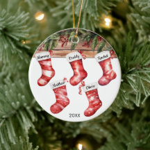 Meias de Natal de família de 5 pessoas aquarela