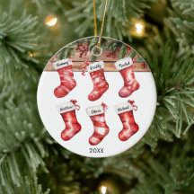 Meias de Natal de família de 6 pessoas aquarela