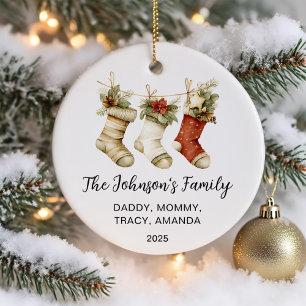 Ornamento De Cerâmica Meias de Natal em Aquarela para Família