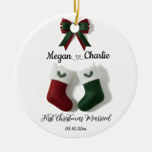 Ornamento De Cerâmica Meias de Natal Personalizadas do Primeiro Natal Ca