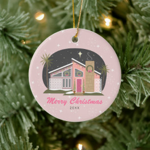Ornamento De Cerâmica meio século Moderno Rosa Casa-De-Natal Cerâmica 