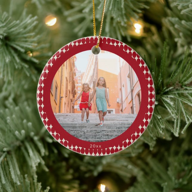 Ornamento De Cerâmica Meio século Retro Red Baubles 2023 Foto Natal (Árvore)