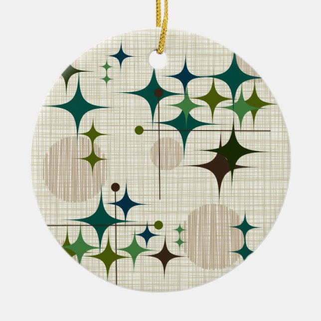 Ornamento De Cerâmica Meio século Starbursts moderno e globos (Frente)