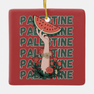 Ornamento De Cerâmica melancia, flores e texto palestino Repetir