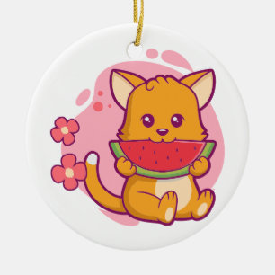 Ornamento De Cerâmica Melancia Gato-Gato-Gato Kawaii