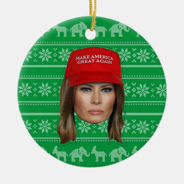 Ornamento De Cerâmica Melania Trump MAGA Natal (Frente)