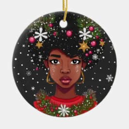 Ornamento De Cerâmica Melanin Christmas Magic Black Girl Sista
