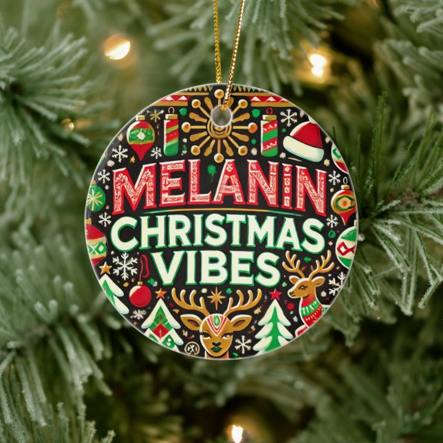 Ornamento De Cerâmica Melanin Christmas Vibe Tree Ornament (Árvore)