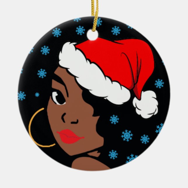 Ornamento De Cerâmica Melanin Christmas Winter Black Girl Magic Sista (Frente)