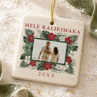 Ornamento De Cerâmica Mele Kalikimaka Família Hibisco Havaiano Foto