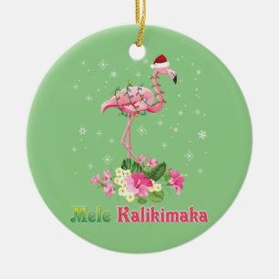 Ornamento De Cerâmica Mele Kalikimaka Flamingo Papai noel Feliz de Natal