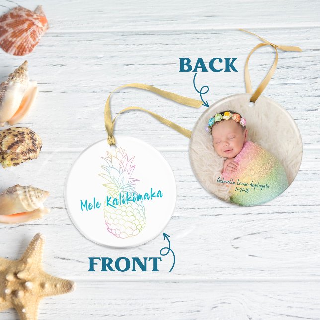 Ornamento De Cerâmica Mele Kalikimaka Foto de Natal (Mele Kalikimaka Christmas Baby Birth Holiday Photo Ceramic Ornament)