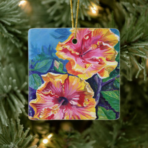 Ornamento De Cerâmica Mele Kalikimaka Hawaii Hibiscus Christmas