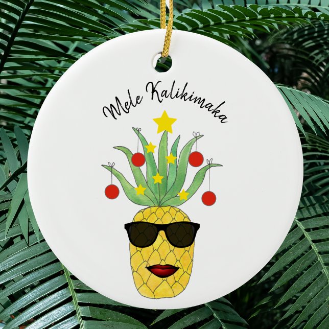Ornamento De Cerâmica Mele Kalikimaka Pineapple (Criador carregado)