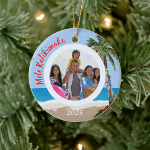 Ornamento De Cerâmica Mele Kalikimaka Praia Havaiana Foto Personalizada