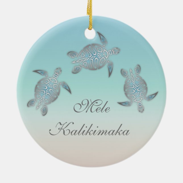 Ornamento De Cerâmica  Mele Kalikimaka | Sea Turtle Havaiana Natal (Traseira)