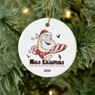 Ornamento De Cerâmica Mele Kalikimaka Surfando Papai Noel Havaiano