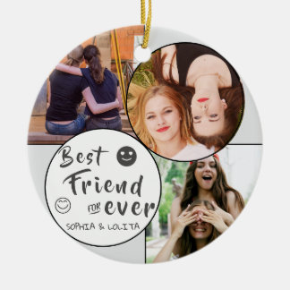 Ornamento De Cerâmica Melhor Amigos para a Colagem Personalizada de 3 Fo