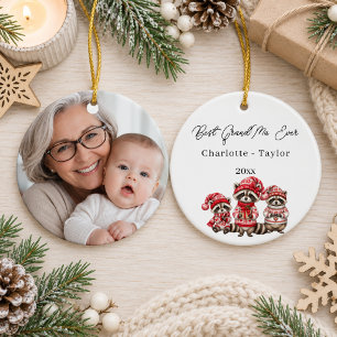 Ornamento De Cerâmica Melhor Avó do Natal Foto de Guaxinins em Aquarela