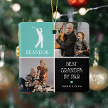 Ornamento De Cerâmica Melhor Avô do Par Photo Collage Natal<br><div class="desc">Surpreenda seu avô profissional de golfe este Natal com este adorável ornamento de manutenção de fotos. O design 'Melhor Avô por Par' permite que você carregue duas fotos personalizadas de seu telefone ou computador, e personalize a ilustração de golfe branco moderno com seu nome e nome de um neto. Todas...</div>