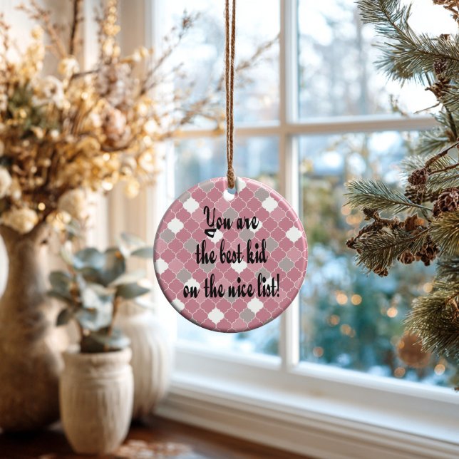 Ornamento De Cerâmica Melhor Criança (Artistic Dual-Use! This personalized quatrefoil ornament doubles as a luxury gift tag.)