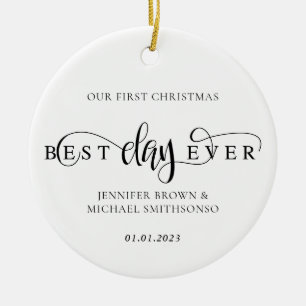 Ornamento De Cerâmica Melhor dia de Natal com foto personalizada