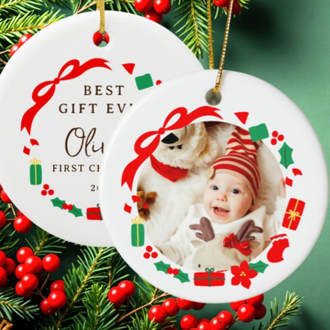 Ornamento De Cerâmica Melhor Garota Presente Primeiro Natal (Criador carregado)