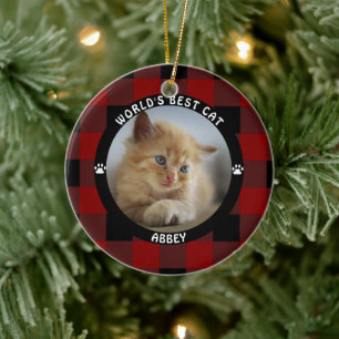 Ornamento De Cerâmica MELHOR GATO DO MUNDO Xadrez Vermelho Búfalo Person