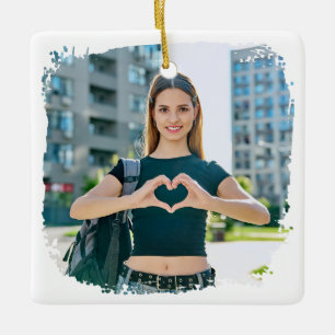 Ornamento De Cerâmica Melhor Mãe do Mundo Foto com Borda Grunge